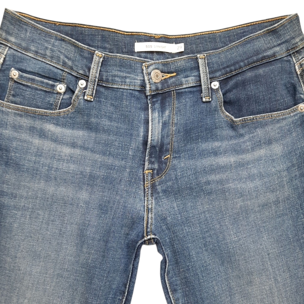 Levi's 505 Straight Leg Mid Rise Blue Jeans SZ 8S - Picture 4 of 13